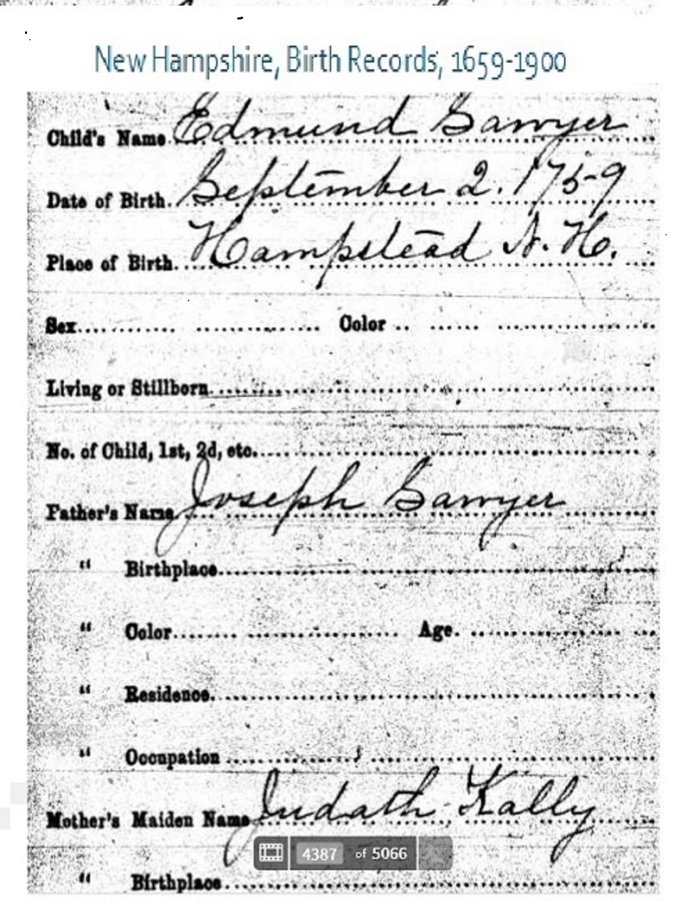 Edmund Sawyer Birth Record
