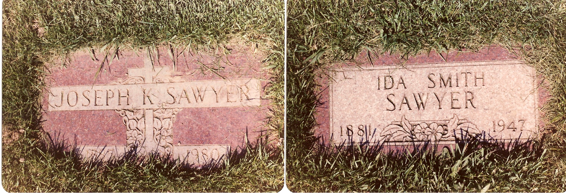 JOSEPH SAWYER and IDA SAWYER GRAVE STONES