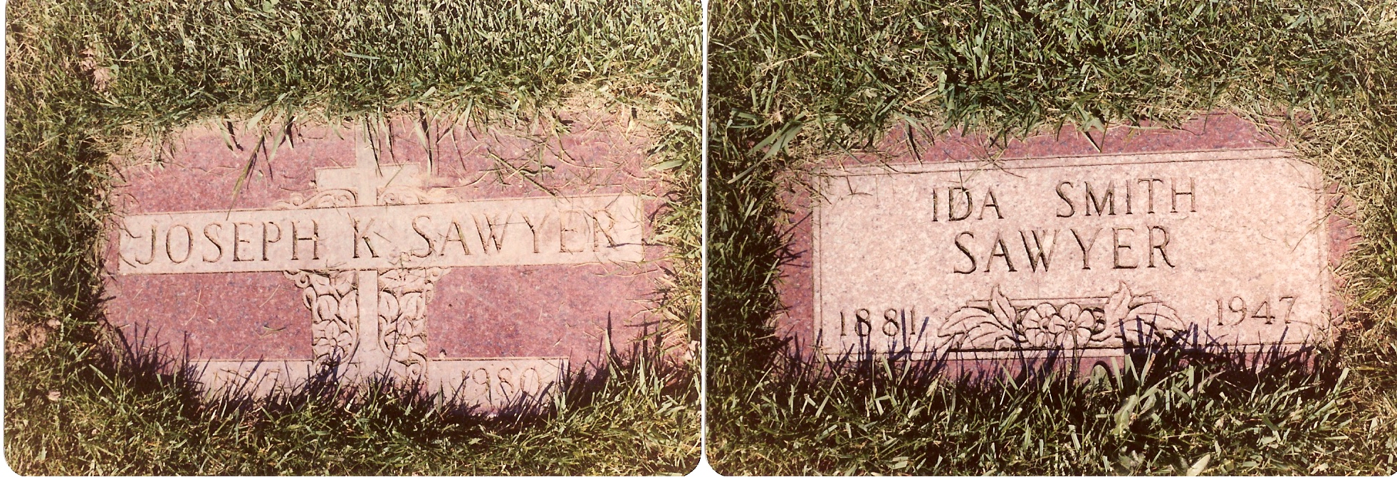 JOSEPH SAWYER and IDA SAWYER GRAVE STONES